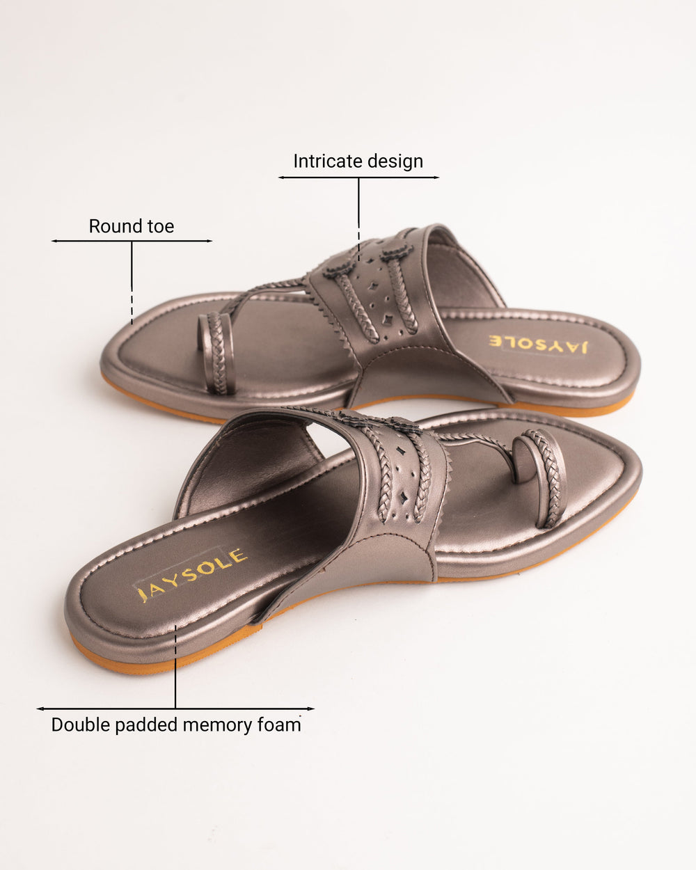 Milan Gunmetal Solid Kolha Flats 