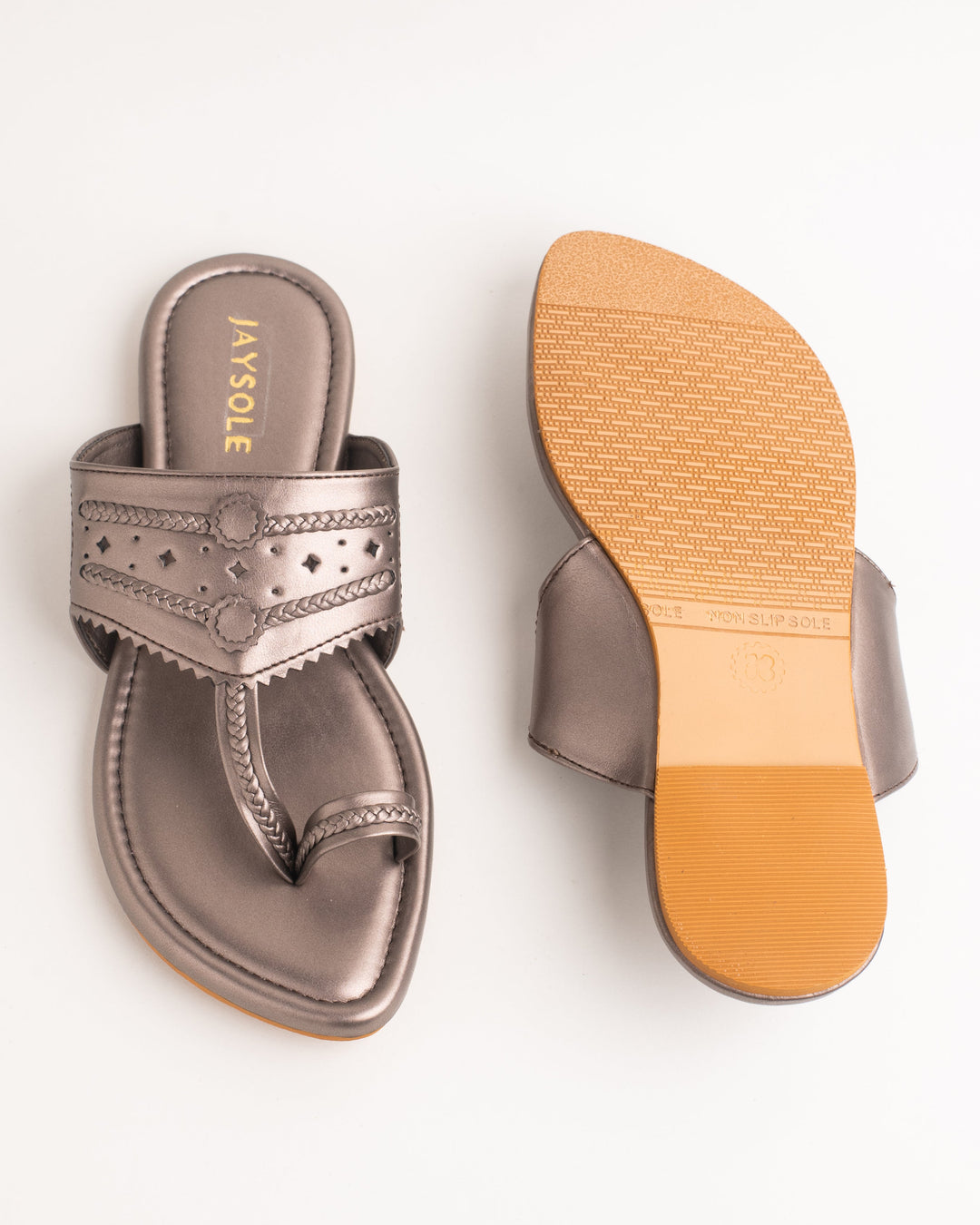 Milan Gunmetal Solid Kolha Flats 
