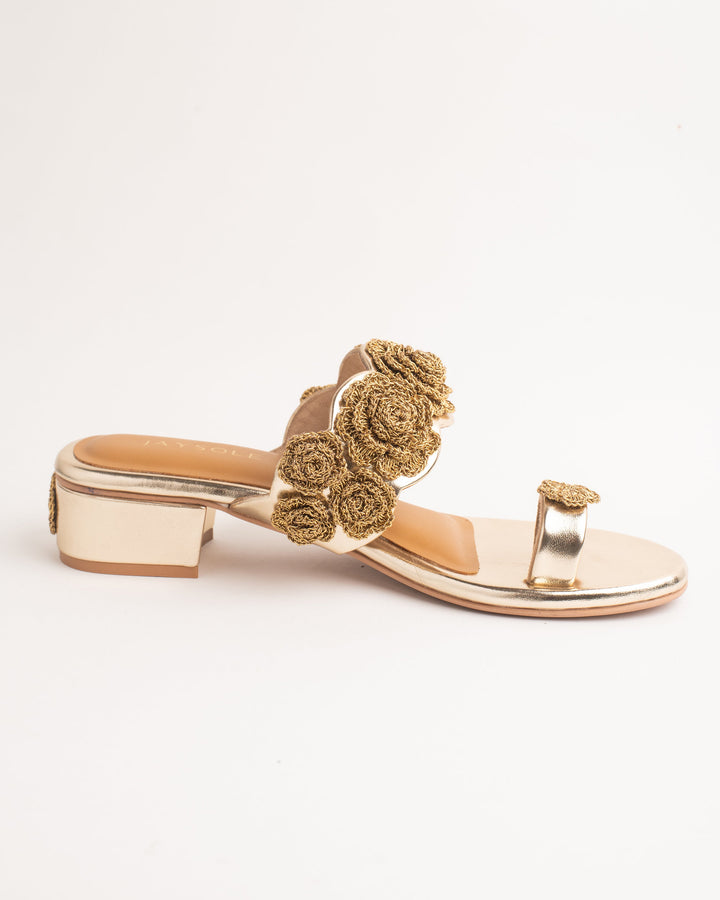 Sunehri Golden Flower Heels 